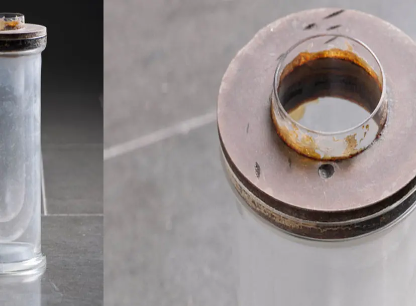 Two views of James Dewar's vacuum flask - one from straight on, one from above