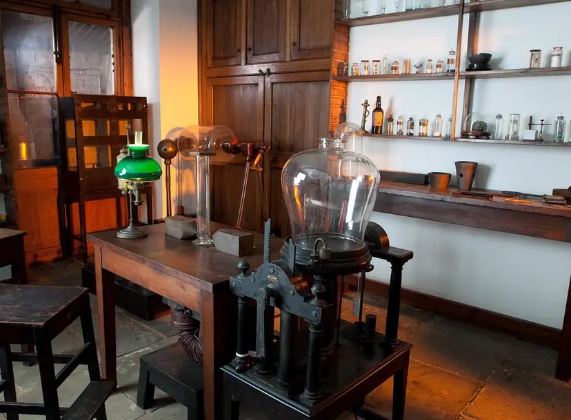 An old laboratory with wooden floor and historical apparatus