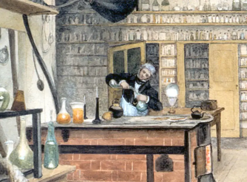 painting of Michael Faraday in his lab