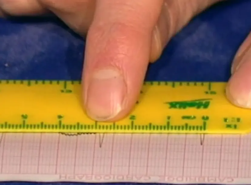 A yellow ruler being used on graph paper