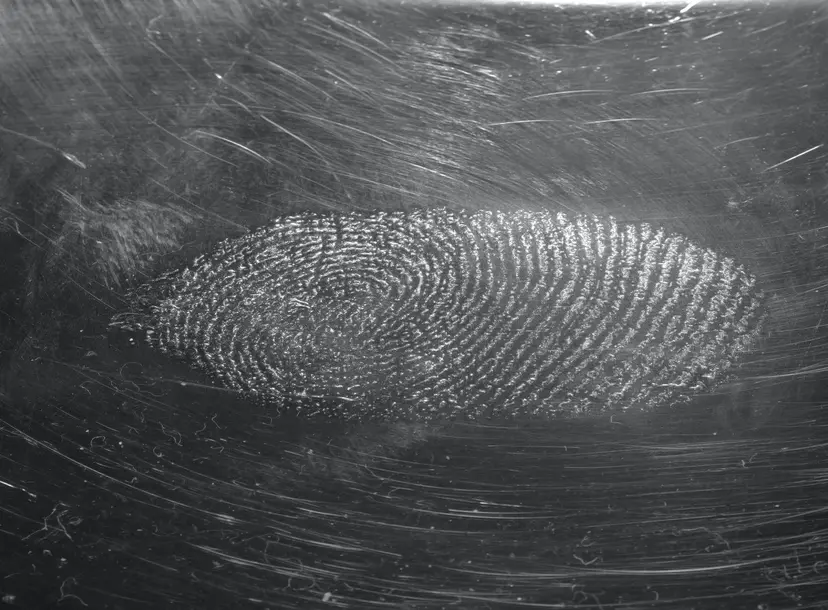 sweat-fingerprint on a CD-cover photographed in reflexlight