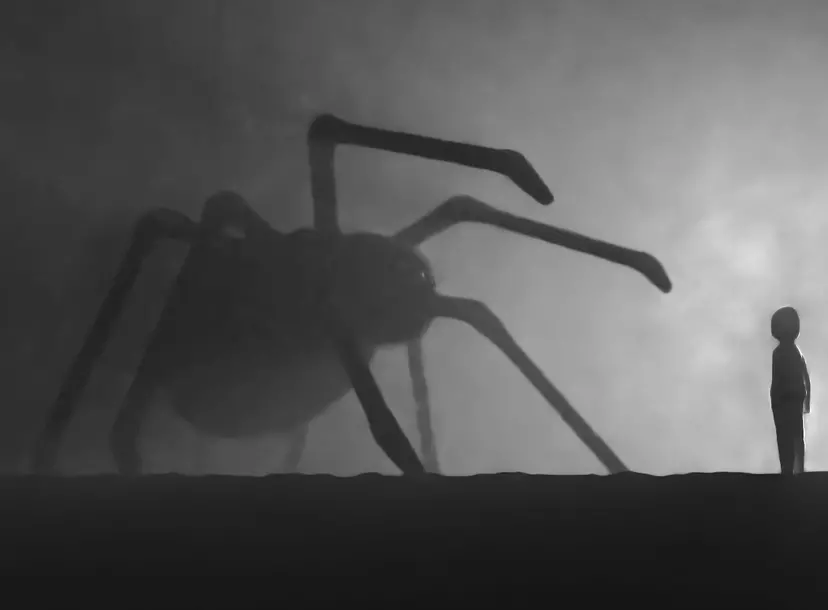Giant spider and child figure