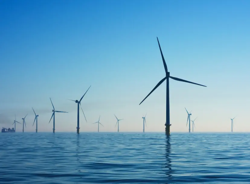 A windfarm at sea.