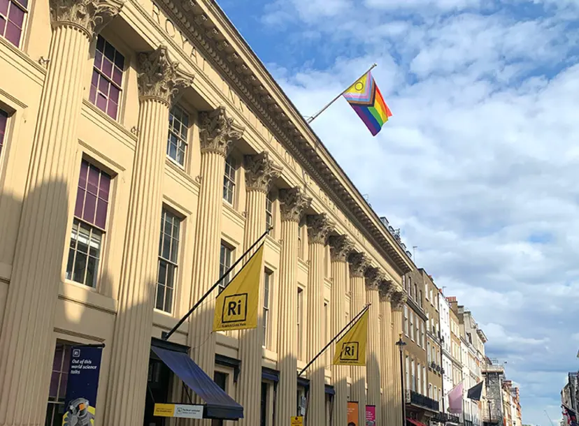 An inclusive Pride flag being flown at the Ri
