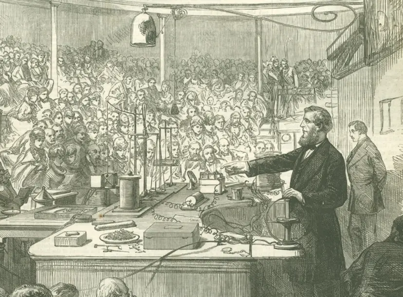 A Victorian engraving of Tyndall giving a lecture at the Ri