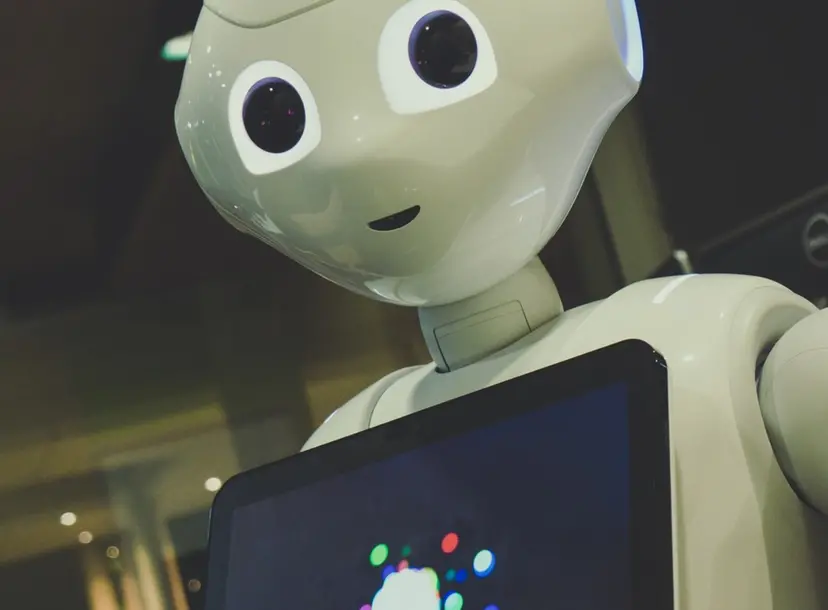 AI robot with a tablet device on their chest