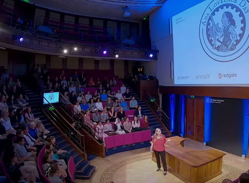 Suw Charman-Anderson speaking in the Ri theatre