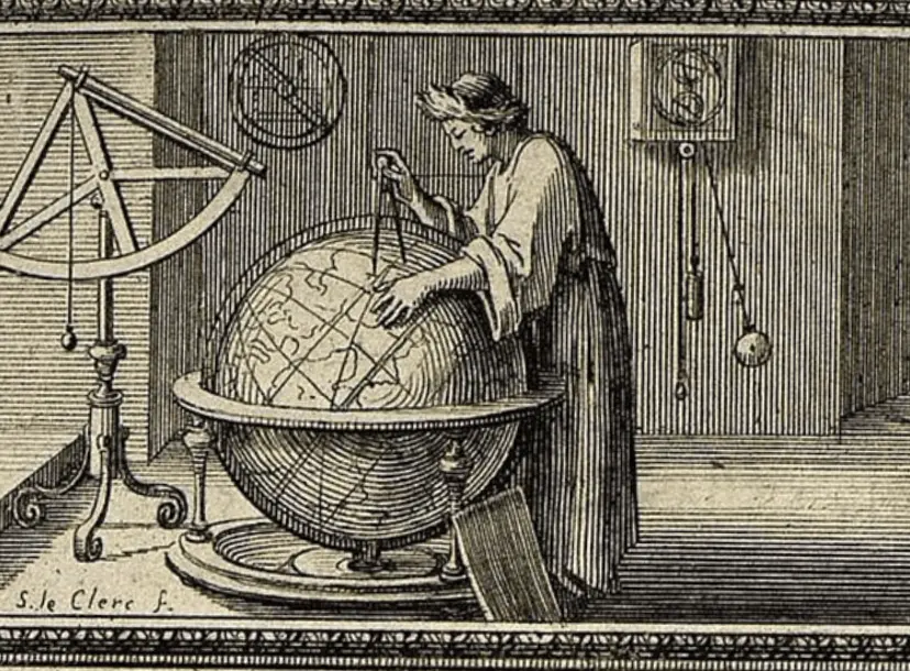 Ancient image of Jean Richer making astronomical and gravimetric observations