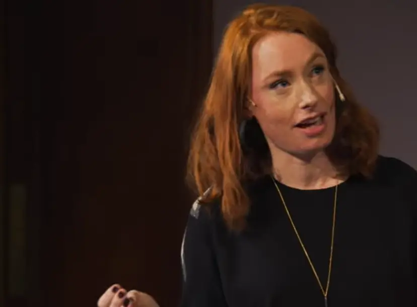 Hannah Fry in the Ri Theatre giving her lecture