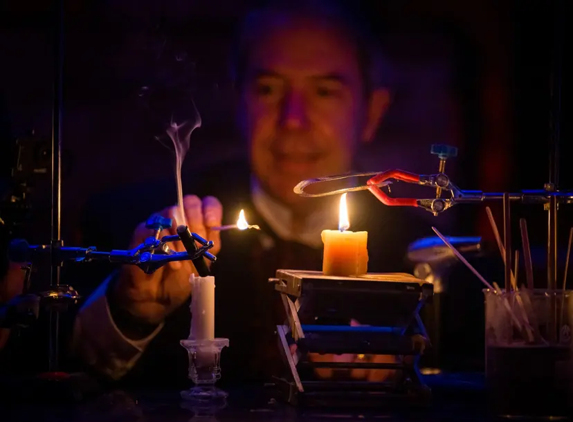 Image of chemistry equipment and a candle