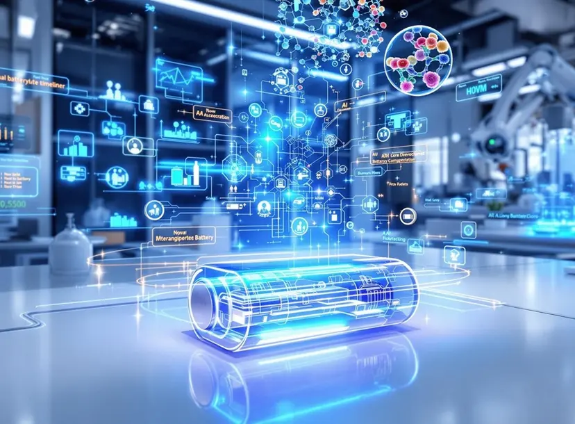 Futuristic AI making a battery