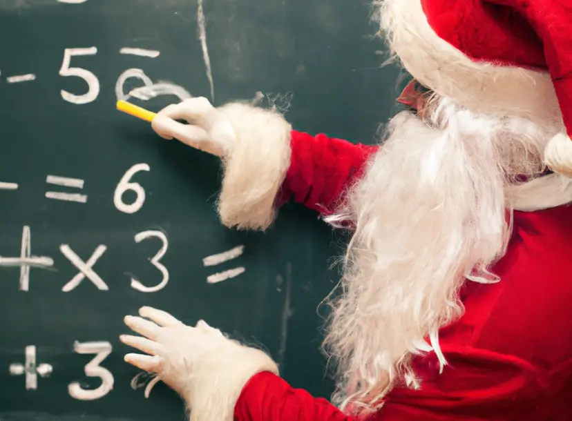 Santa writing maths on a chalkboard