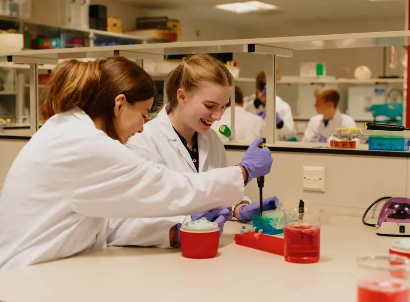 Two students undertaking a science experiment
