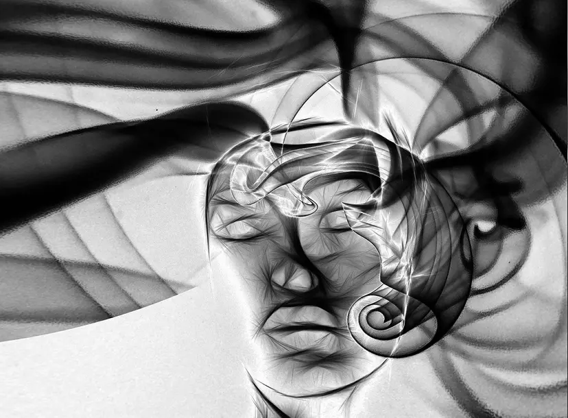 A person face is created using lots of smoke and lines. 