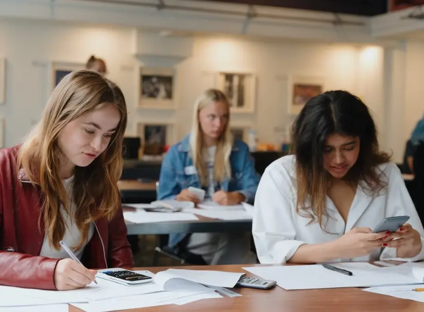 Participants sat at a desk using calculators 