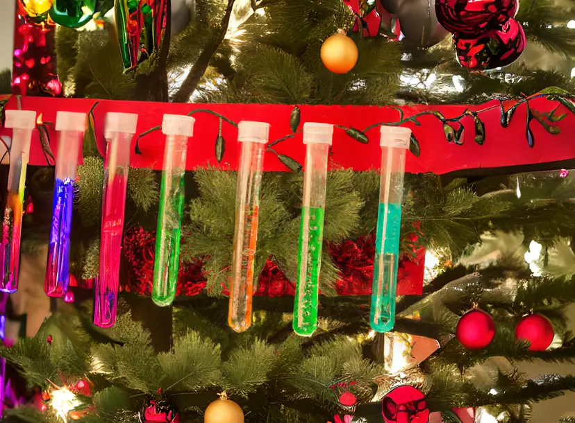 A Christmas tree decorated with test tubes