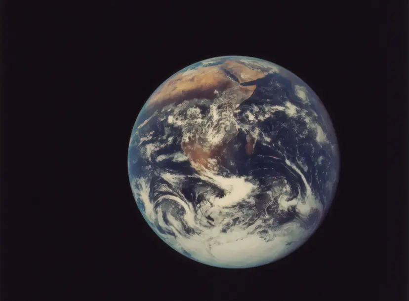 A picture of the Earth in space. 