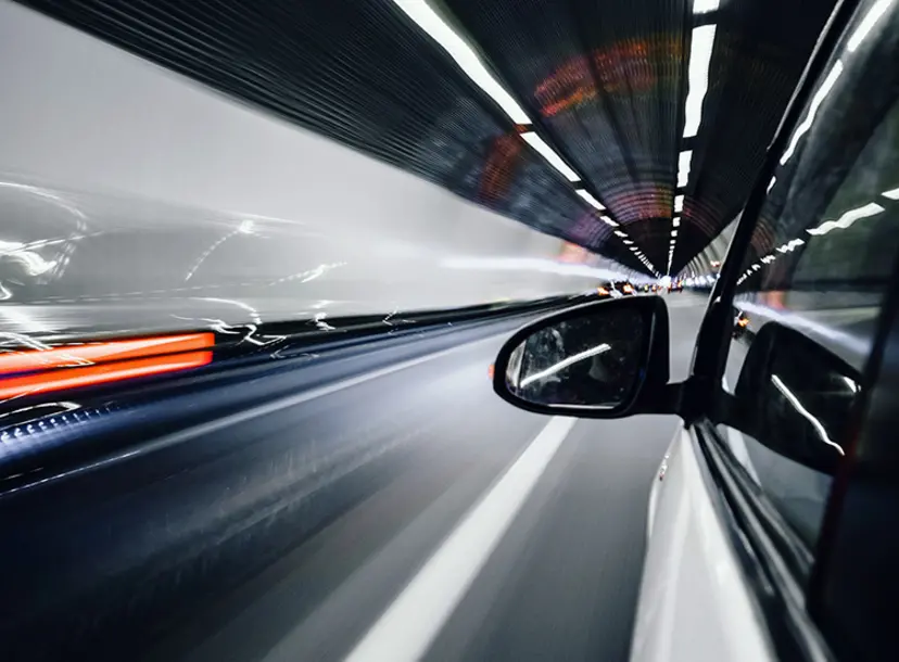 A car driving through a tunnel
