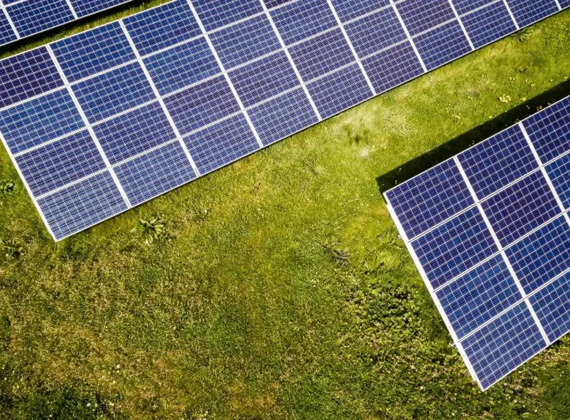 Solar panels in a green field