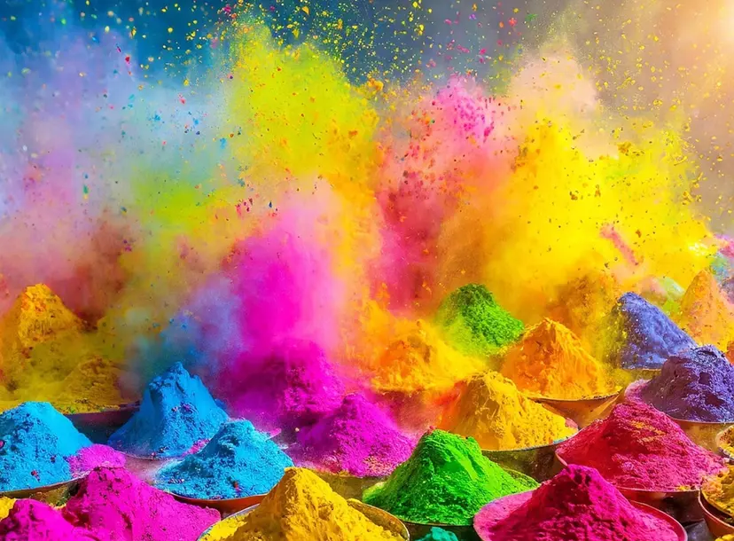 Explosive vibrant coloured powder clouds