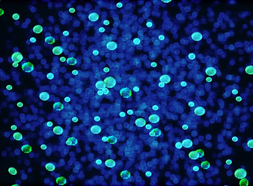 blue and green dots across a background