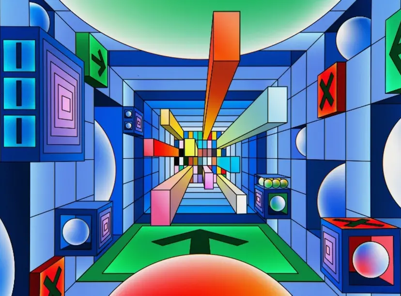 Colourful shapes in a cartoon-like image