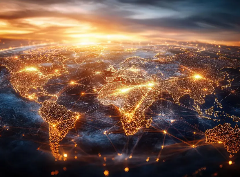 Image of the Earth with data streams