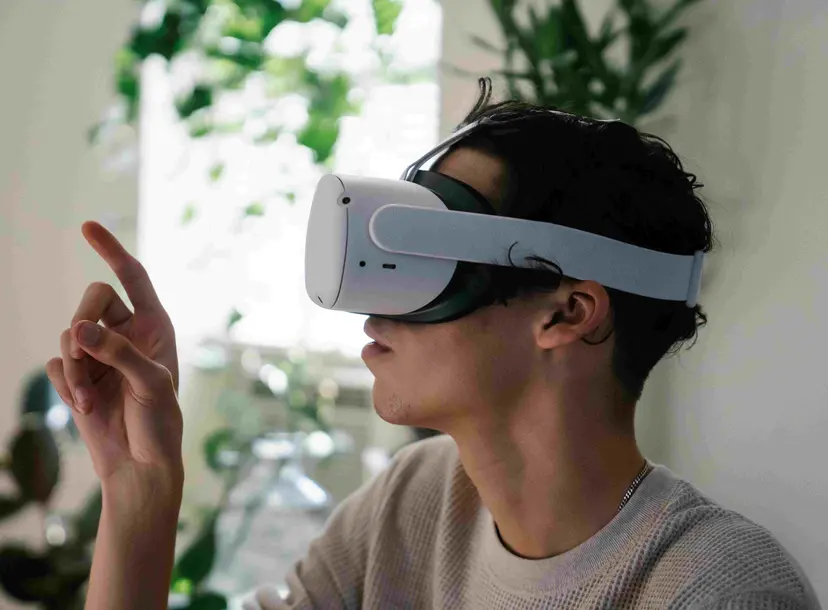 A man wears a virtual reality headset