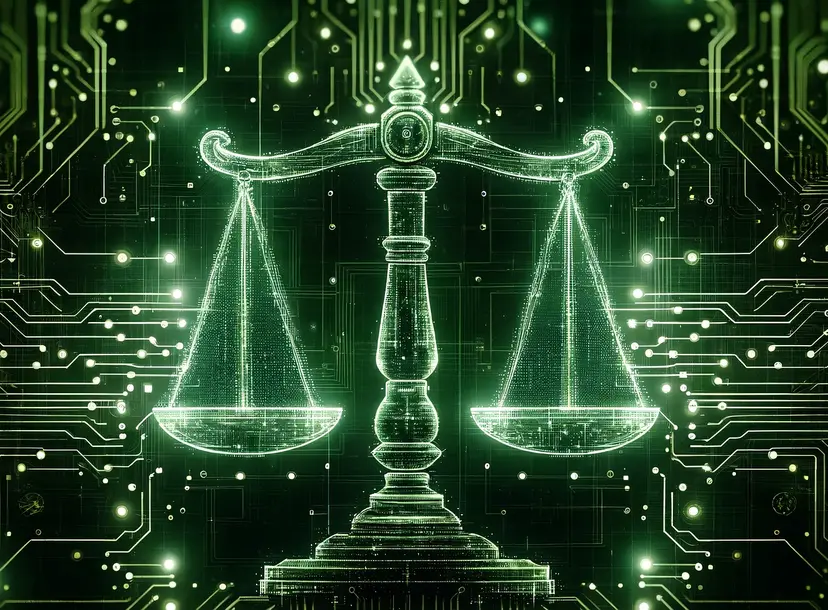 Image of scales of justice in computer code