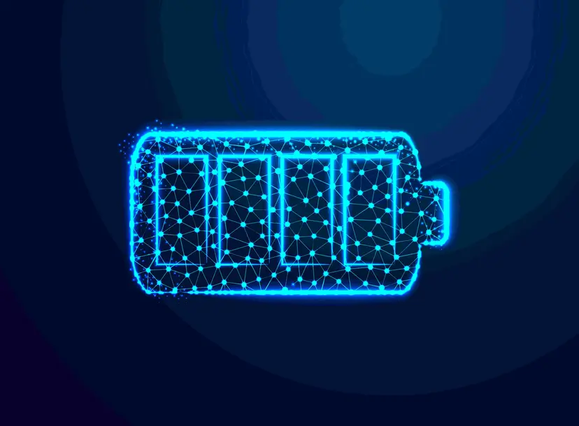 Image of a battery with abstract cloud connectivity markings