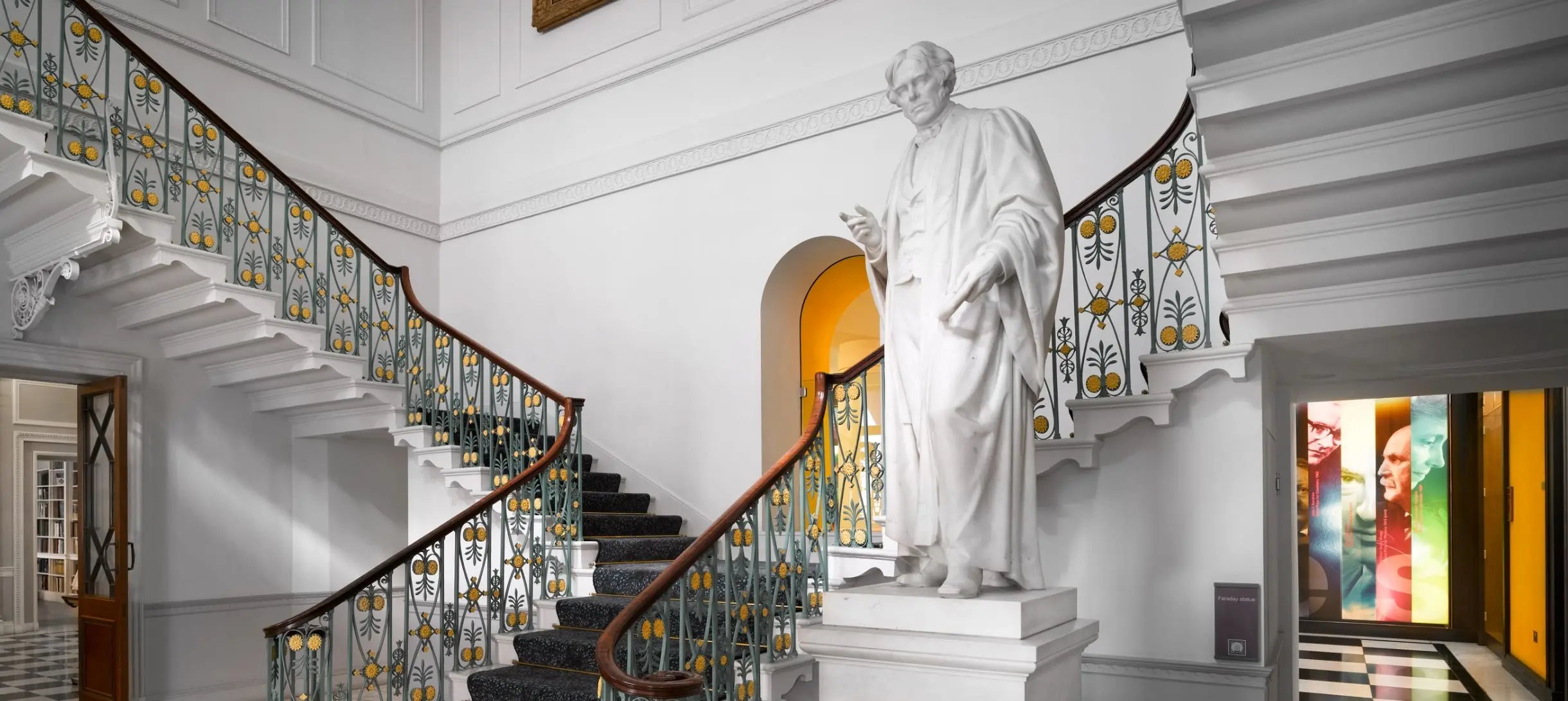 The statue of Michael Faraday in the Grand Entrance at the Royal Institution