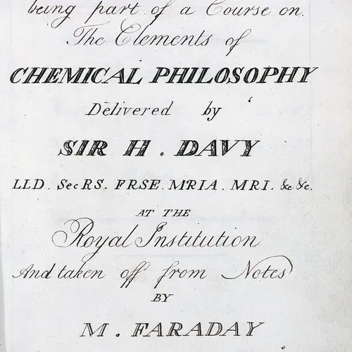 Faradays Notes on Davy Lectures 1812 inside front cove