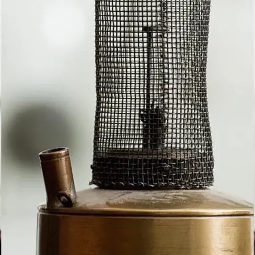 A composite of Humphry Davy's miners' safety lamp, from three different angles