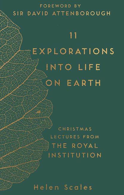 book cover of 11 Explorations into Life on Earth, the cover is green and has an illustrated leaf embossed in gold