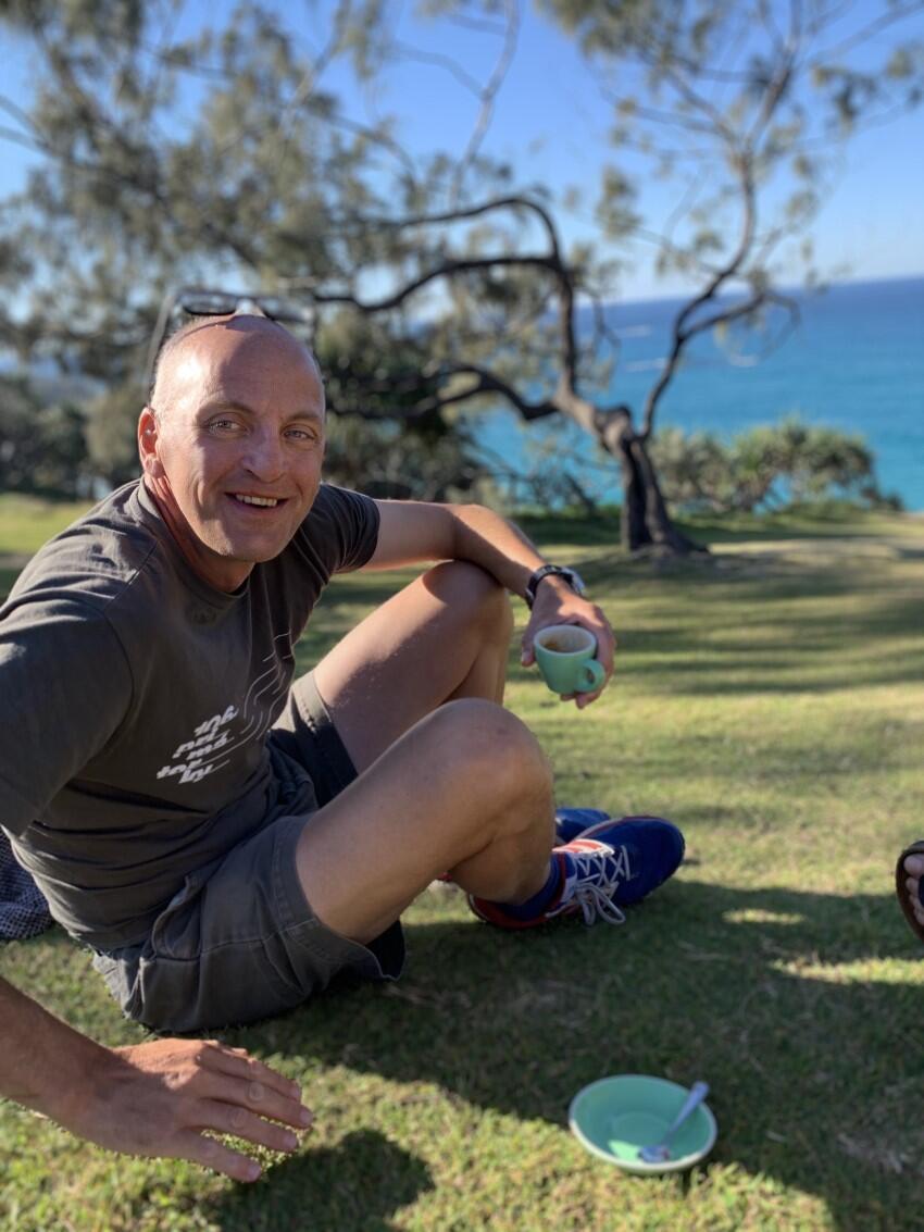 Jonathan Ledgard is enjoying a cup of tea out in the countryside.