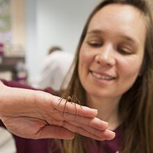 The speaker hold spider in hand