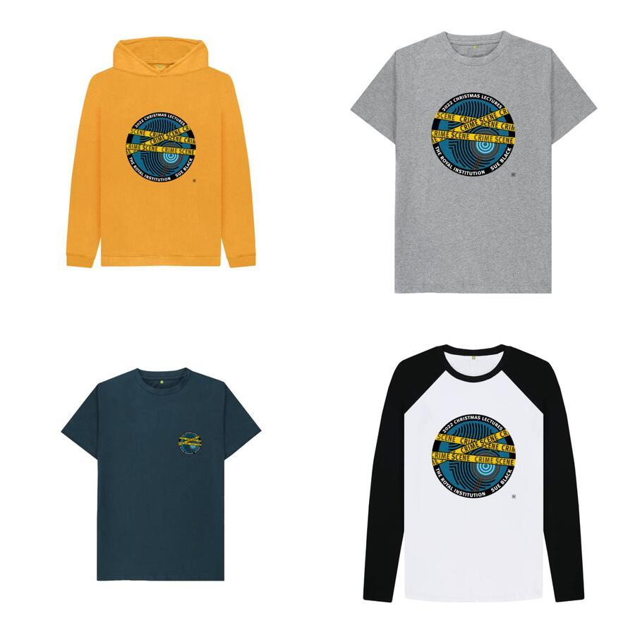 Four examples of Ri CHRISTMAS LECTURES t-shirts and hoodies