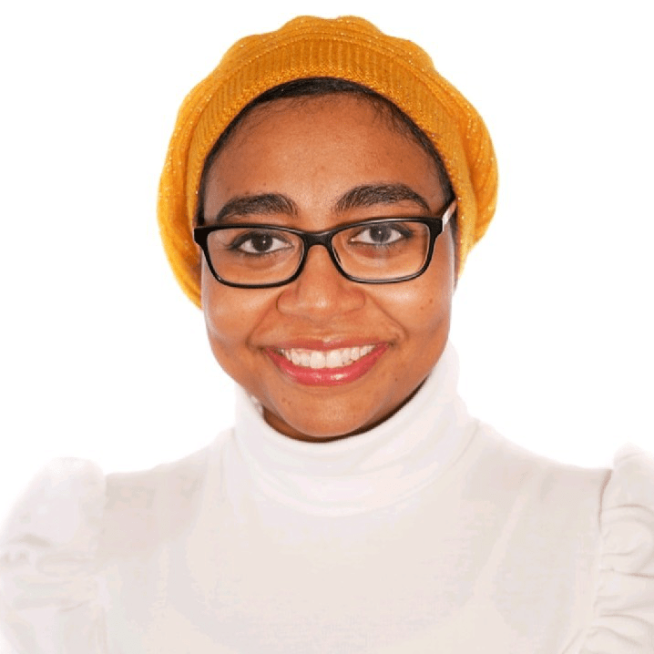 A woman is smiling