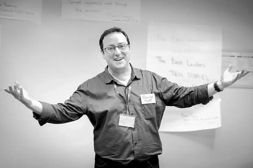 Black and white image of David smiling