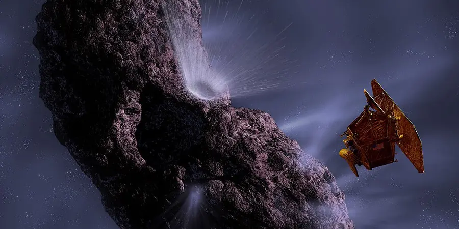 Artist's Concept of Deep Impact's Encounter with Comet Tempel 1.