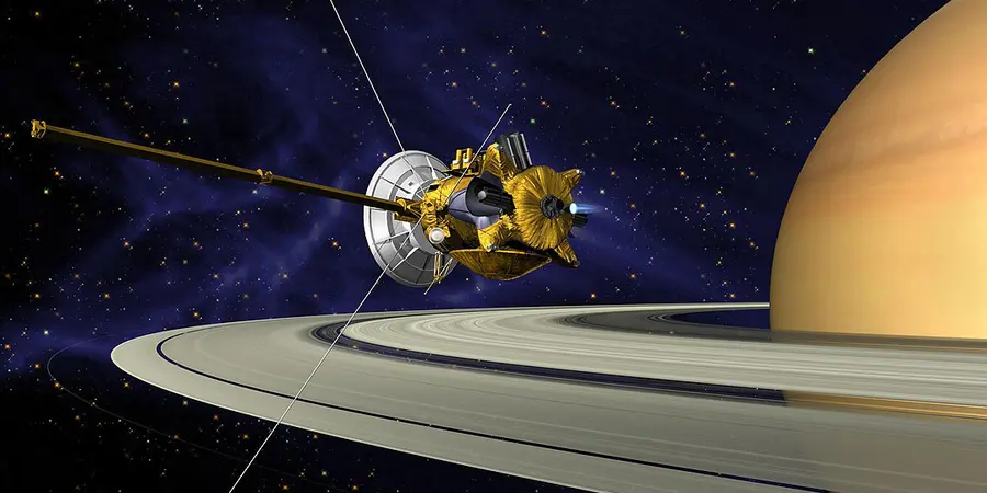 Artist's concept of Cassini's orbit insertion around Saturn