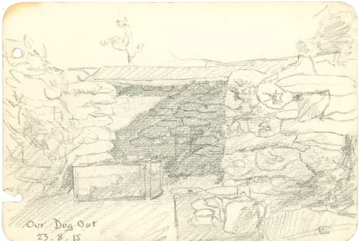Robert’s sketch of his battery’s dug out, Gallipoli 23 August 1915