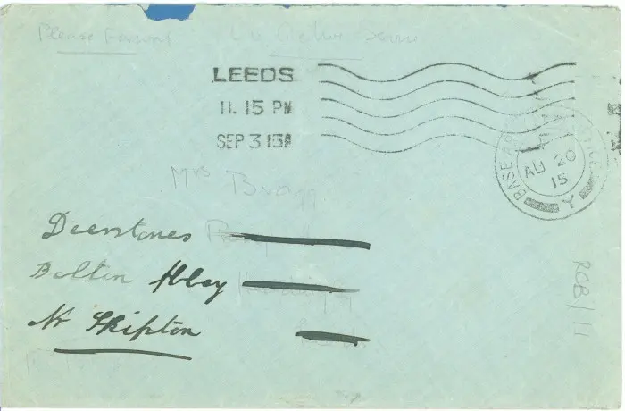 Robert’s first letter after landing in Gallipoli postmarked for the same day as the announcement of his death.