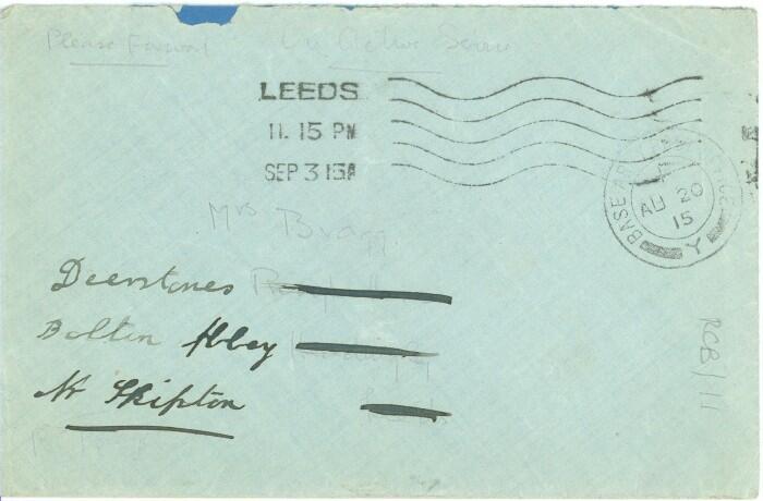 Robert’s first letter after landing in Gallipoli postmarked for the same day as the announcement of his death.