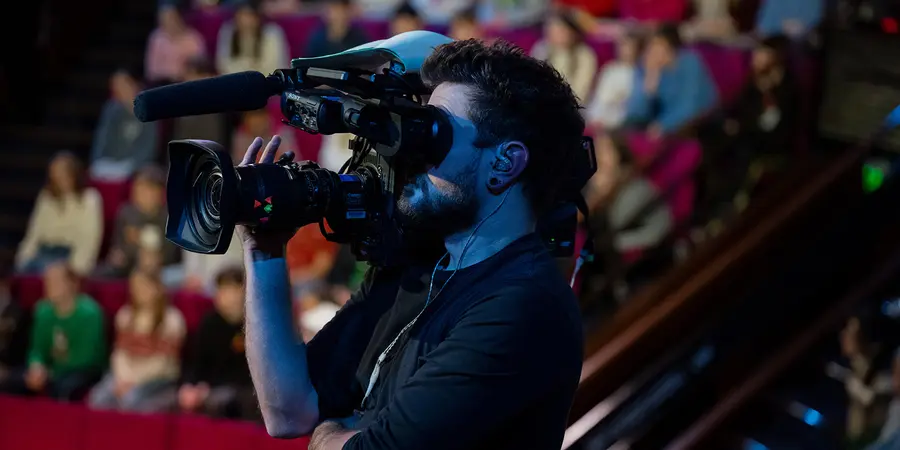 A camera operator on the set of the Christmas Lectures