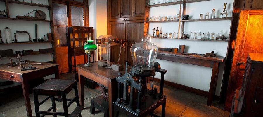 Michael Faraday's laboratory, preserved as it was with its endless rows of samples, at the Ri