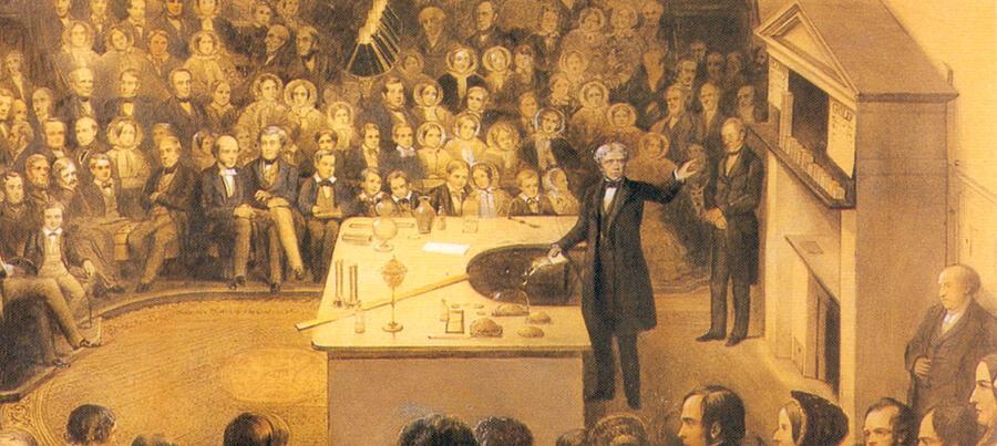 Michael Faraday presenting the 1851 Christmas Lectures