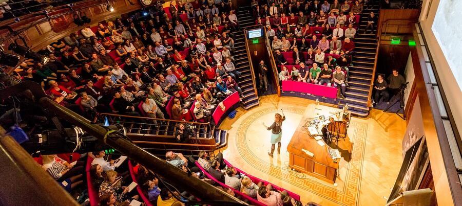 The Ri Theatre packed with an audience