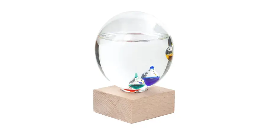 A glass orb with tiny ampoules containing liquids of different colours