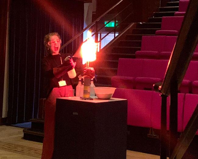 Maya making fire in the Theatre